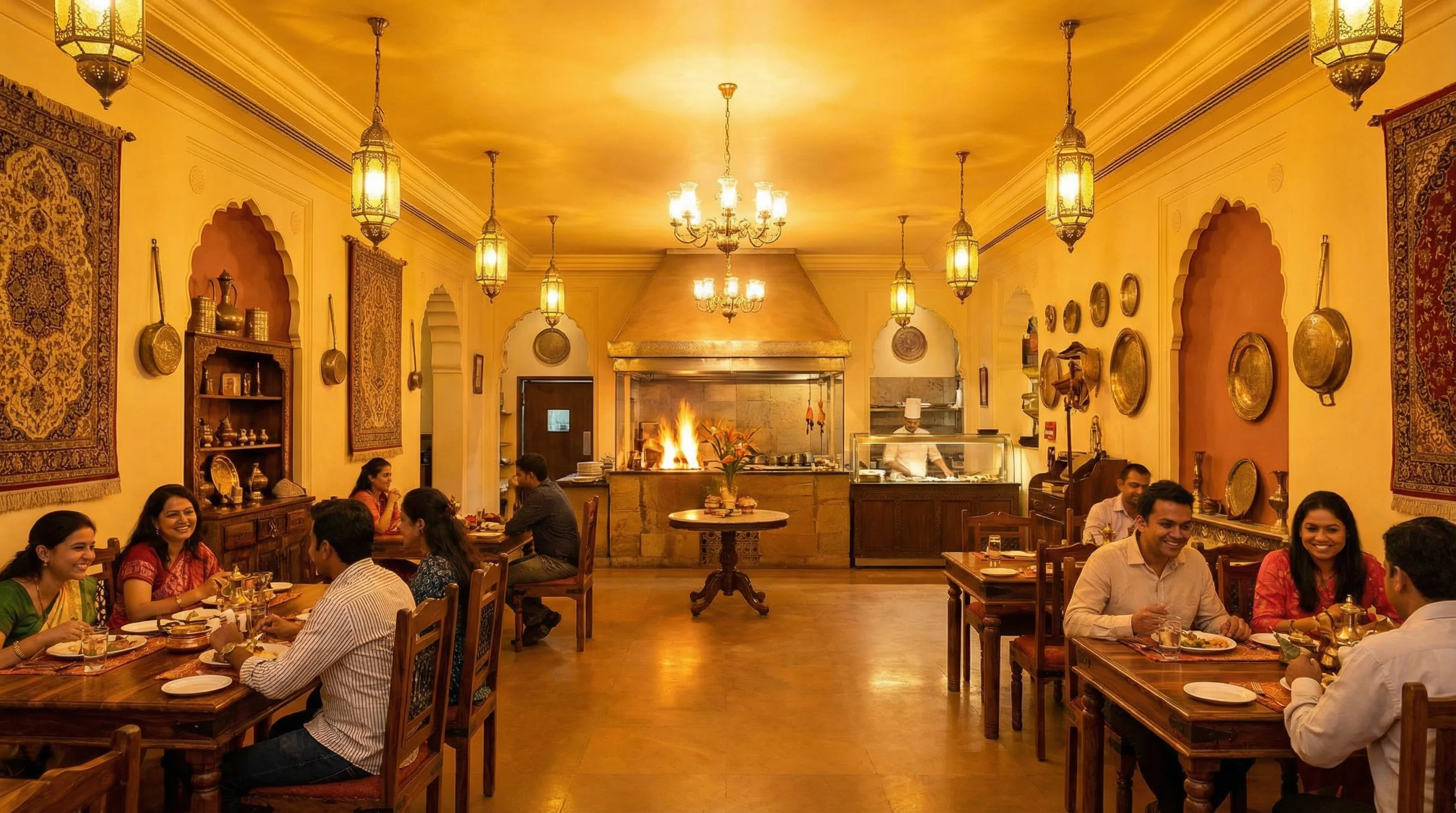 Dining hall with warm lighting
